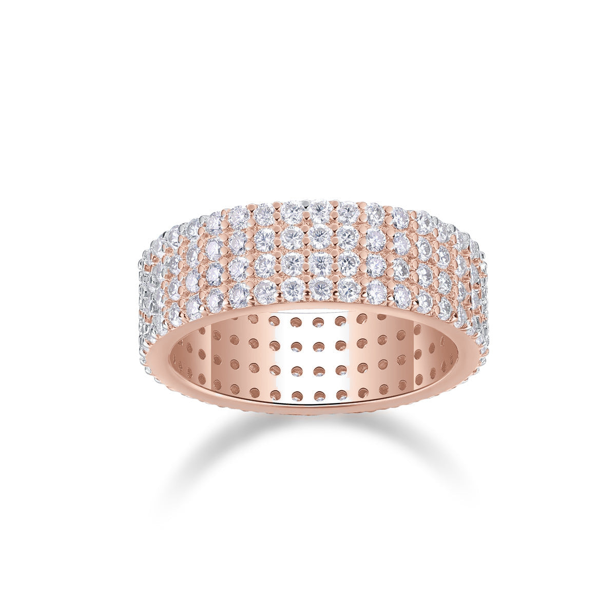 Shelby Round Moissanite Four Row Pavé Eternity Band, front view