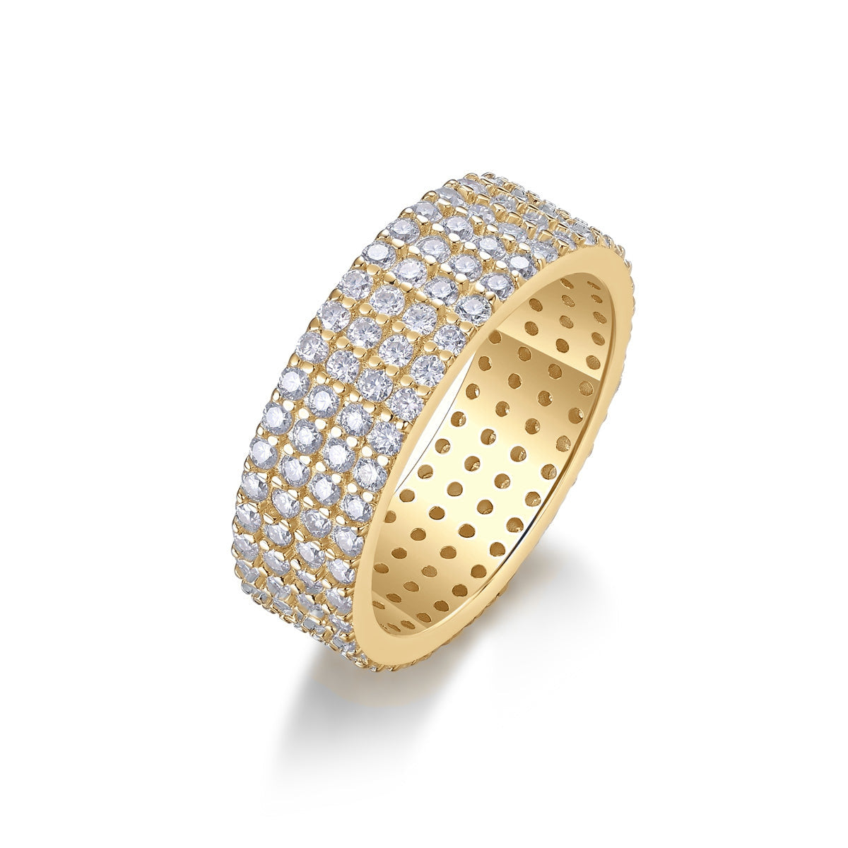Shelby Round Moissanite Four Row Pavé Eternity Band in 18K yellow gold plating