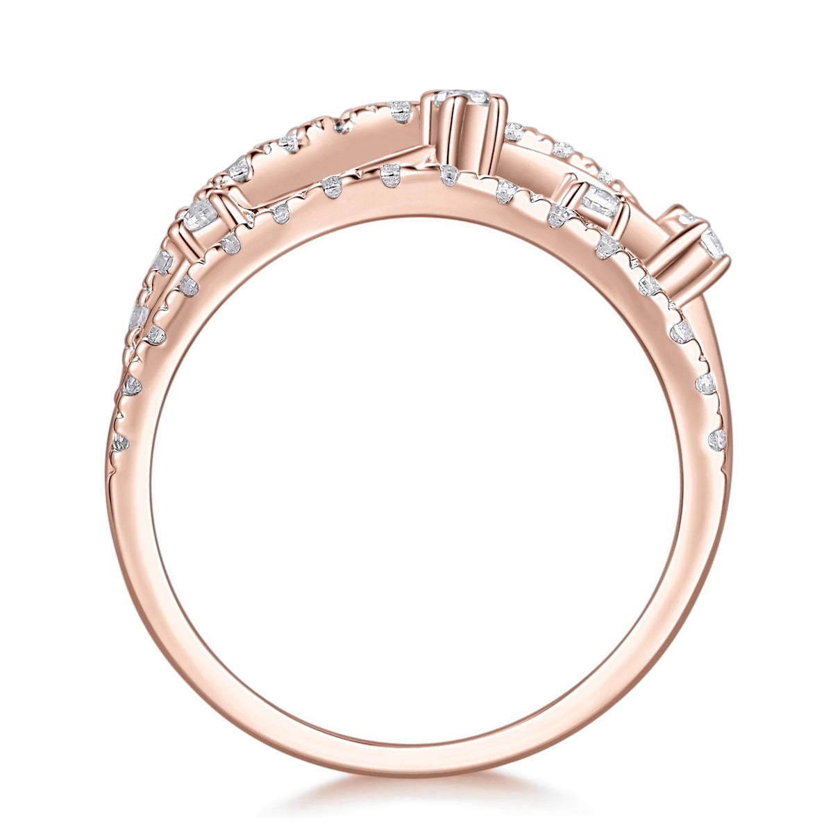 Sienna Moissanite Pavé Crossover Cocktail Ring in 18K rose gold plating