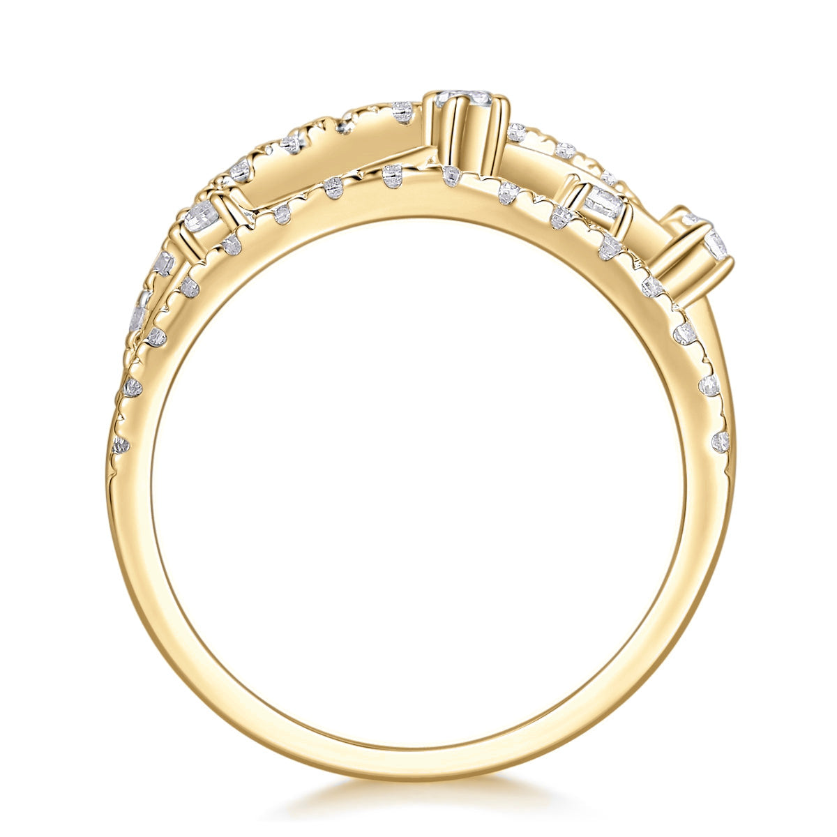 Sienna Moissanite Pavé Crossover Cocktail Ring in 18K yellow gold plating