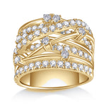 Sienna Moissanite Pavé Crossover Cocktail Ring in 18K yellow gold plating, front view