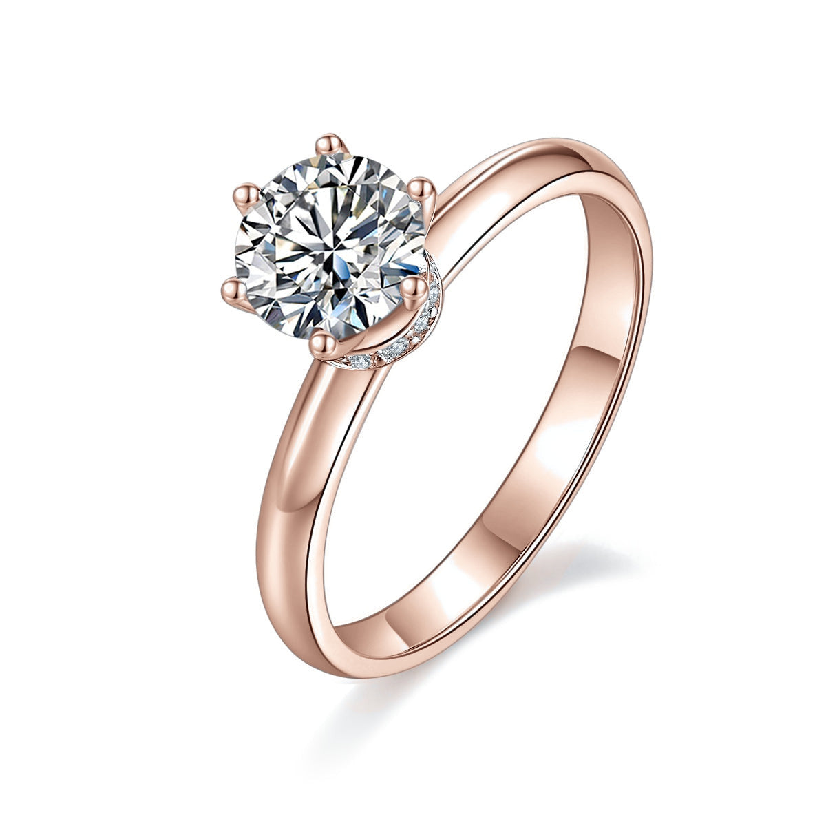 Sierra Round Moissanite Hidden Halo Engagement Ring in 18K rose gold plating, front view