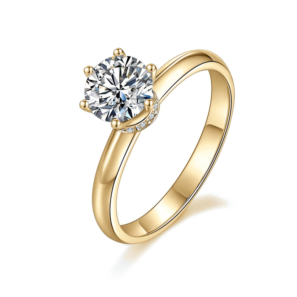 Sierra Round Moissanite Hidden Halo Engagement Ring in 18K yellow gold plating, front view