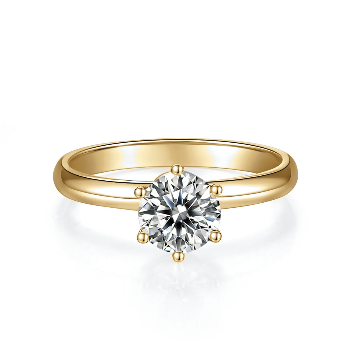 Sierra Round Moissanite Hidden Halo Engagement Ring in 18K yellow gold plating, front view