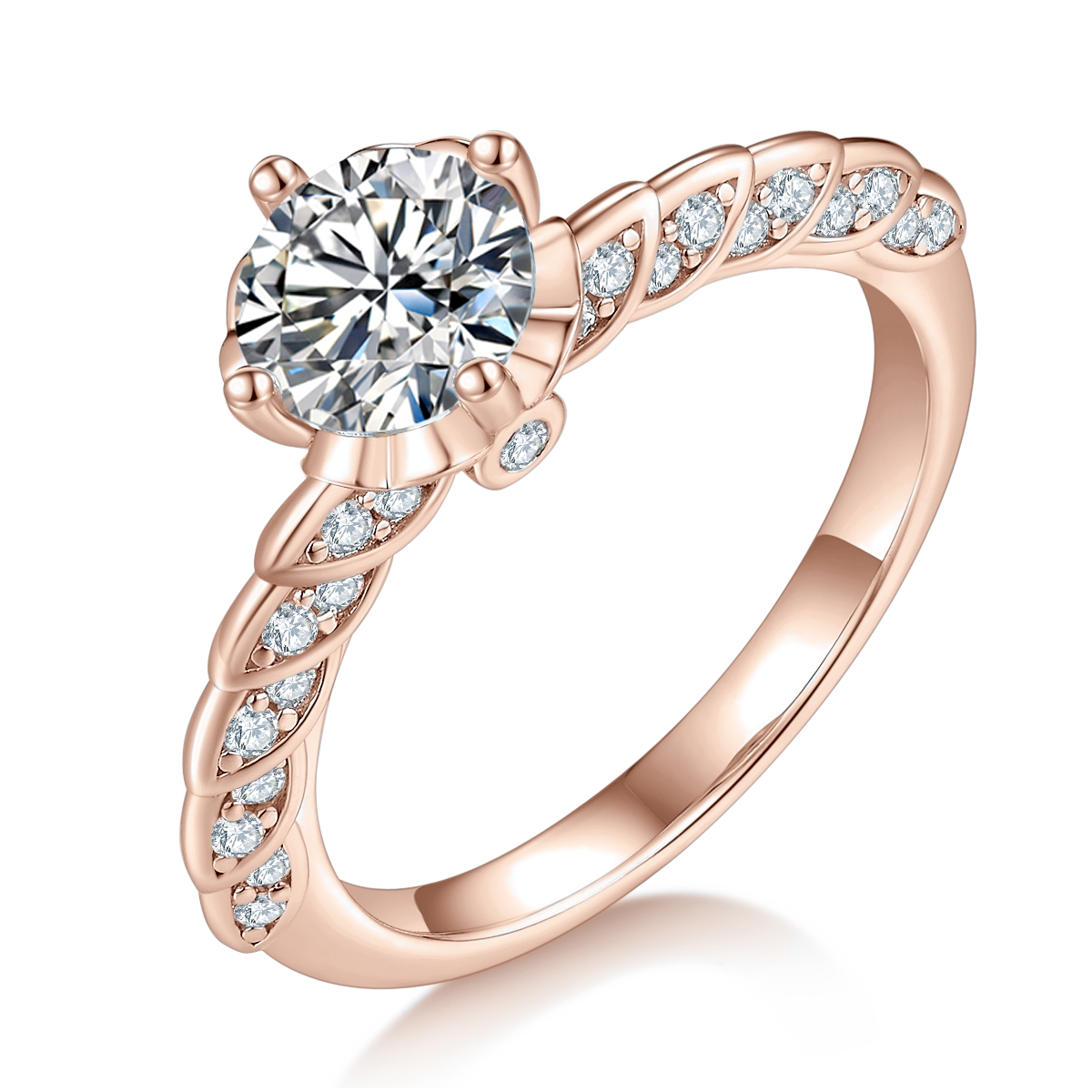 Sonia Round Moissanite Vine Pavé Engagement Ring in 18K rose gold plating