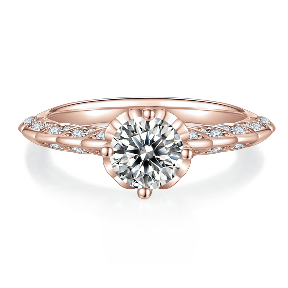 Sonia Round Moissanite Vine Pavé Engagement Ring, front view