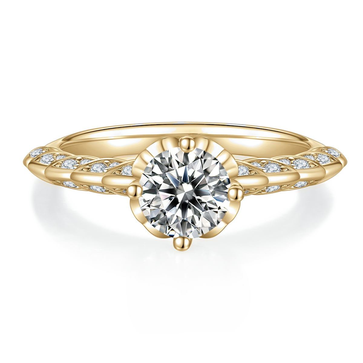 Sonia Round Moissanite Vine Pavé Engagement Ring, front view