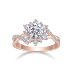 Summer Round Moissanite Sunburst Halo Engagement Ring in 18K rose gold plating, front view
