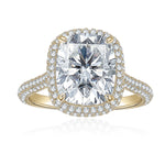 Sutton Cushion Cut Moissanite Halo Engagement Ring in 18K yellow gold plating, front view