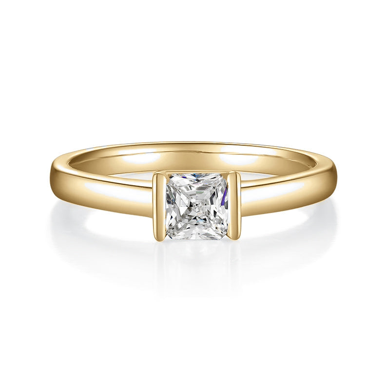 Sydney Princess Cut Moissanite Half Bezel Engagement Ring, front view