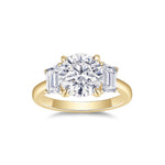 Sylvie Round Moissanite Three Stone Engagement Ring in 18K yellow gold plating, front view