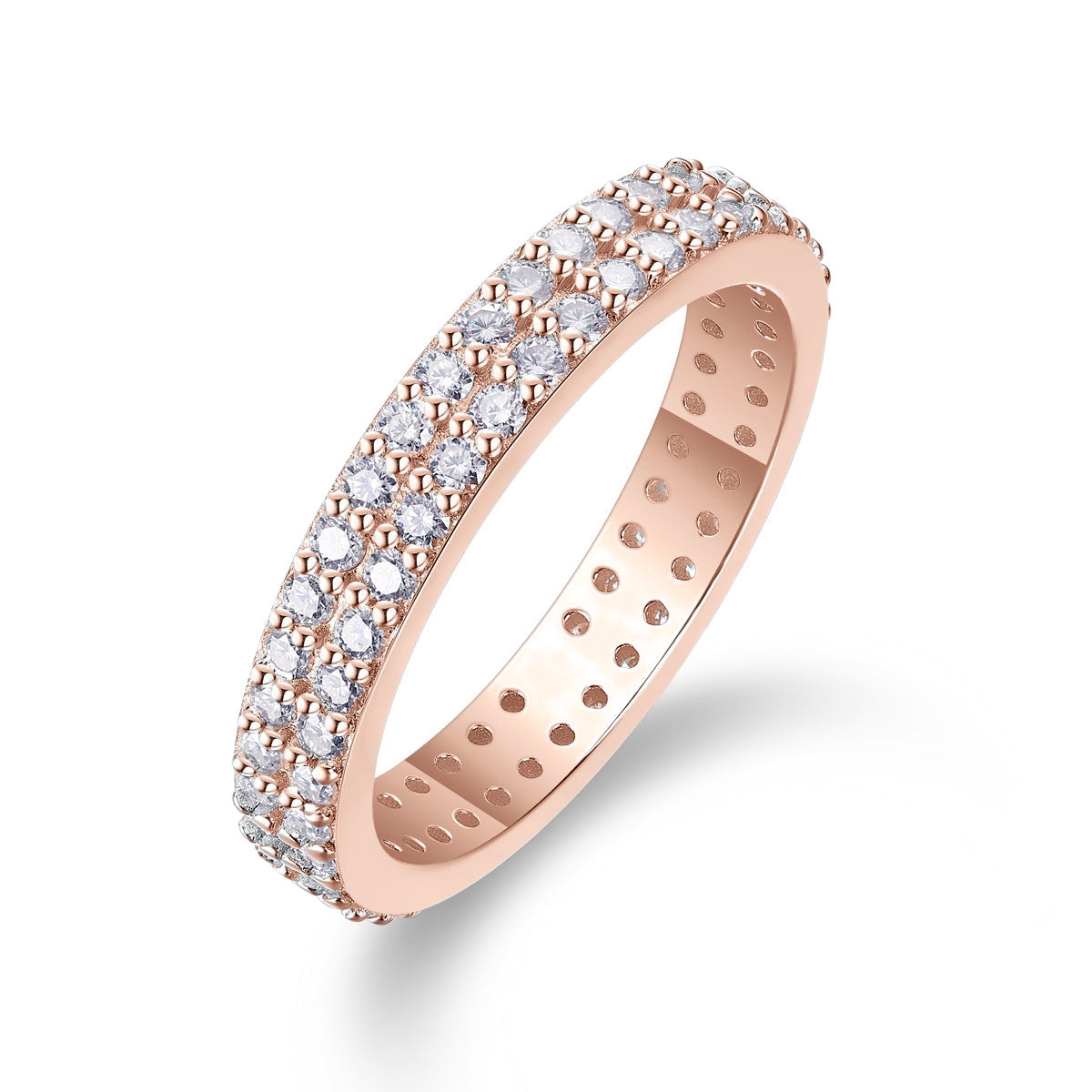 Tamara Round Moissanite Double Row Eternity Band in 18K rose gold plating