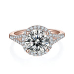 Tatiana Round Moissanite Halo Engagement Ring in 18K rose gold plating, front view