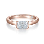 Tatum Radiant Cut Moissanite East-West Engagement Ring in 18K rose gold plating, front view