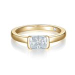 Tatum Radiant Cut Moissanite East-West Engagement Ring in 18K yellow gold plating, front view