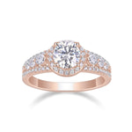 Teresa Round Moissanite Halo Engagement Ring in 18K rose gold plating, front view