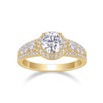 Teresa Round Moissanite Halo Engagement Ring in 18K yellow gold plating, front view