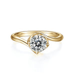 Tia Round Moissanite Twist Engagement Ring in 18K yellow gold plating, front view