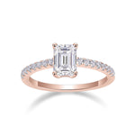 Vera Emerald Cut Moissanite Pavé Engagement Ring in 18K rose gold plating, front view