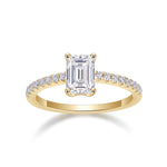 Vera Emerald Cut Moissanite Pavé Engagement Ring in 18K yellow gold plating, front view