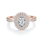 Veronica Oval Moissanite Double Halo Engagement Ring in 18K rose gold plating, front view
