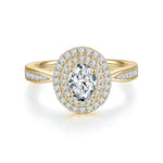 Veronica Oval Moissanite Double Halo Engagement Ring in 18K yellow gold plating, front view