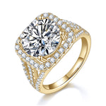 Victoria Round Moissanite Cushion Halo Engagement Ring in 18K yellow gold plating
