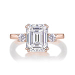 Vienna Emerald Cut Moissanite Three Stone Engagement Ring in 18K rose gold plating