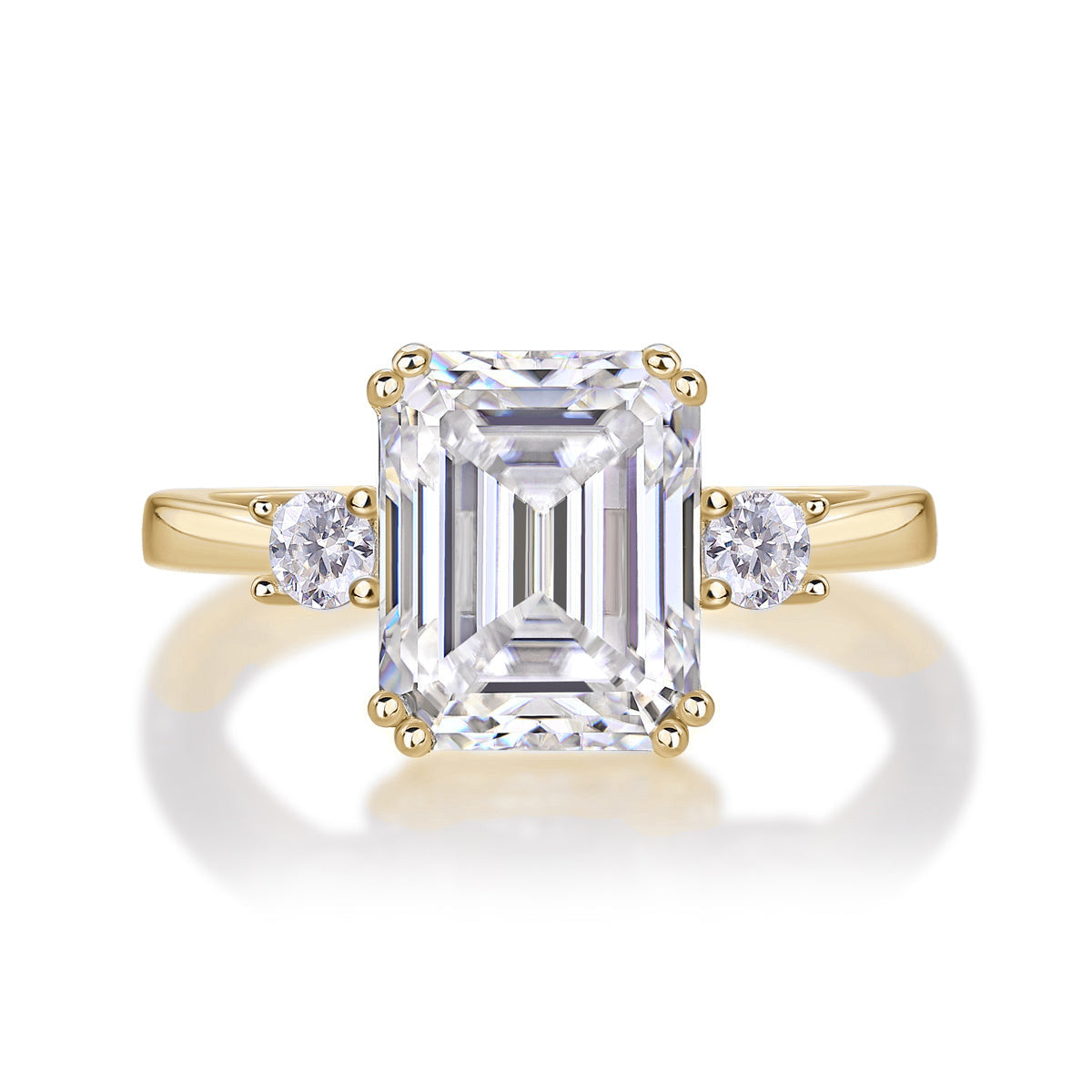 Vienna Emerald Cut Moissanite Three Stone Engagement Ring in 18K yellow gold plating