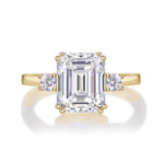 Vienna Emerald Cut Moissanite Three Stone Engagement Ring in 18K yellow gold plating