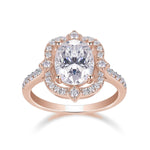 Viola Oval Moissanite Floral Halo Engagement Ring in 18K rose gold plating, front view