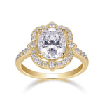 Viola Oval Moissanite Floral Halo Engagement Ring in 18K yellow gold plating, front view