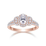 Violet Oval Moissanite Halo Engagement Ring in 18K rose gold plating, front view