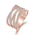 Wendy Moissanite Multi Row Crossover Ring in 18K rose gold plating
