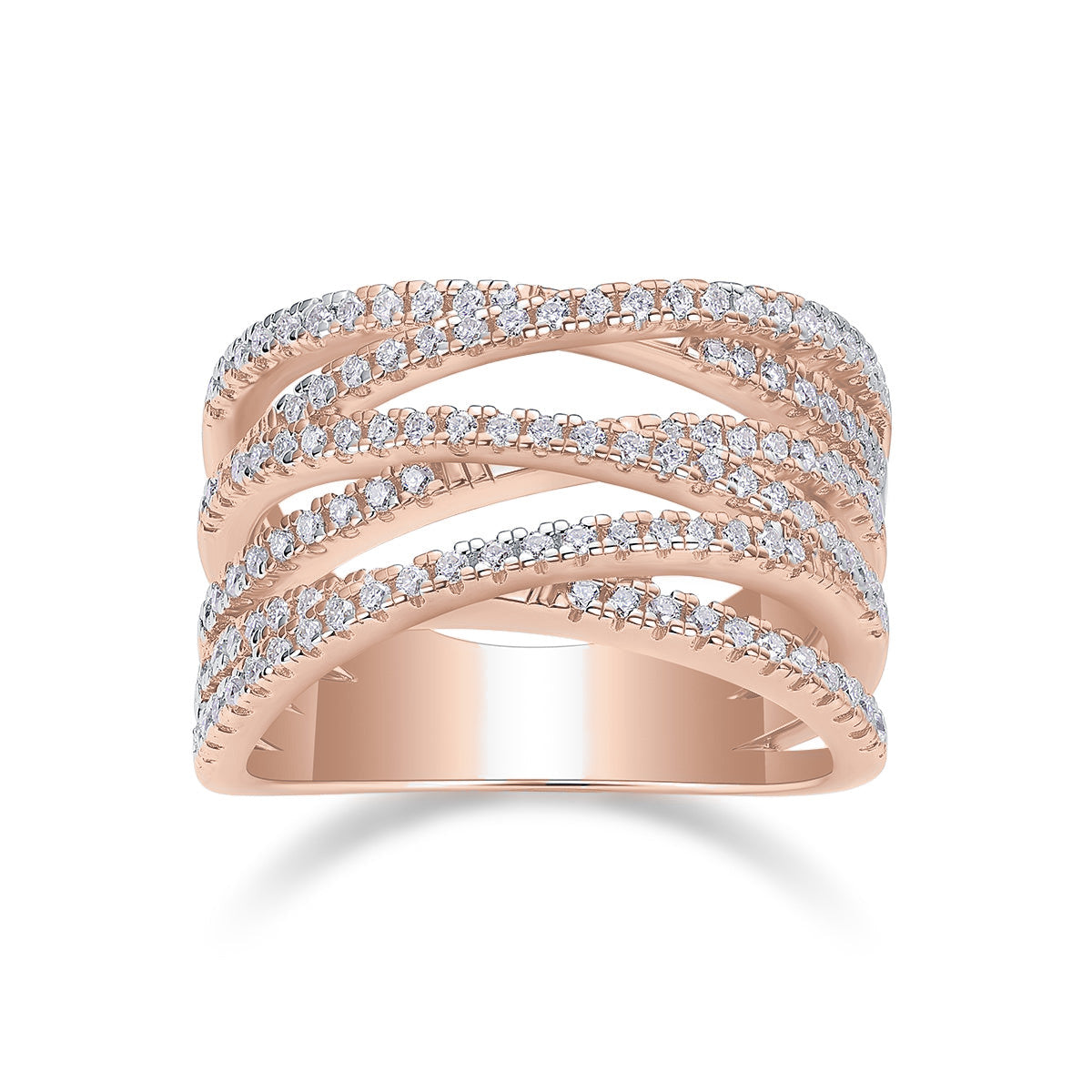 Wendy Moissanite Multi Row Crossover Ring, front view