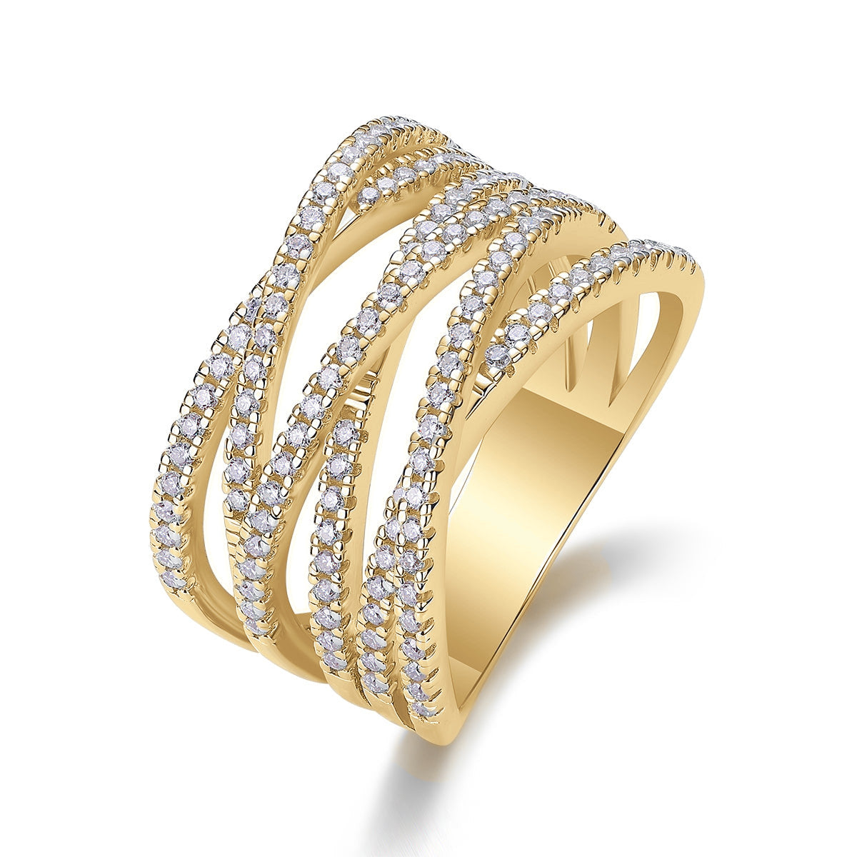 Wendy Moissanite Multi Row Crossover Ring in 18K yellow gold plating