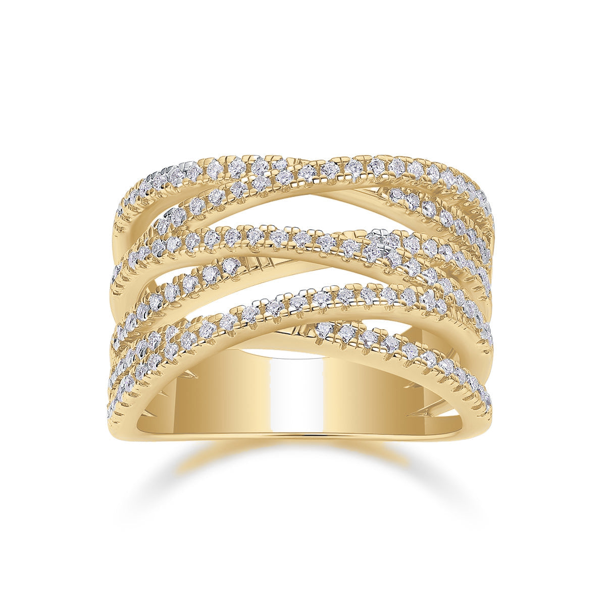 Wendy Moissanite Multi Row Crossover Ring, front view