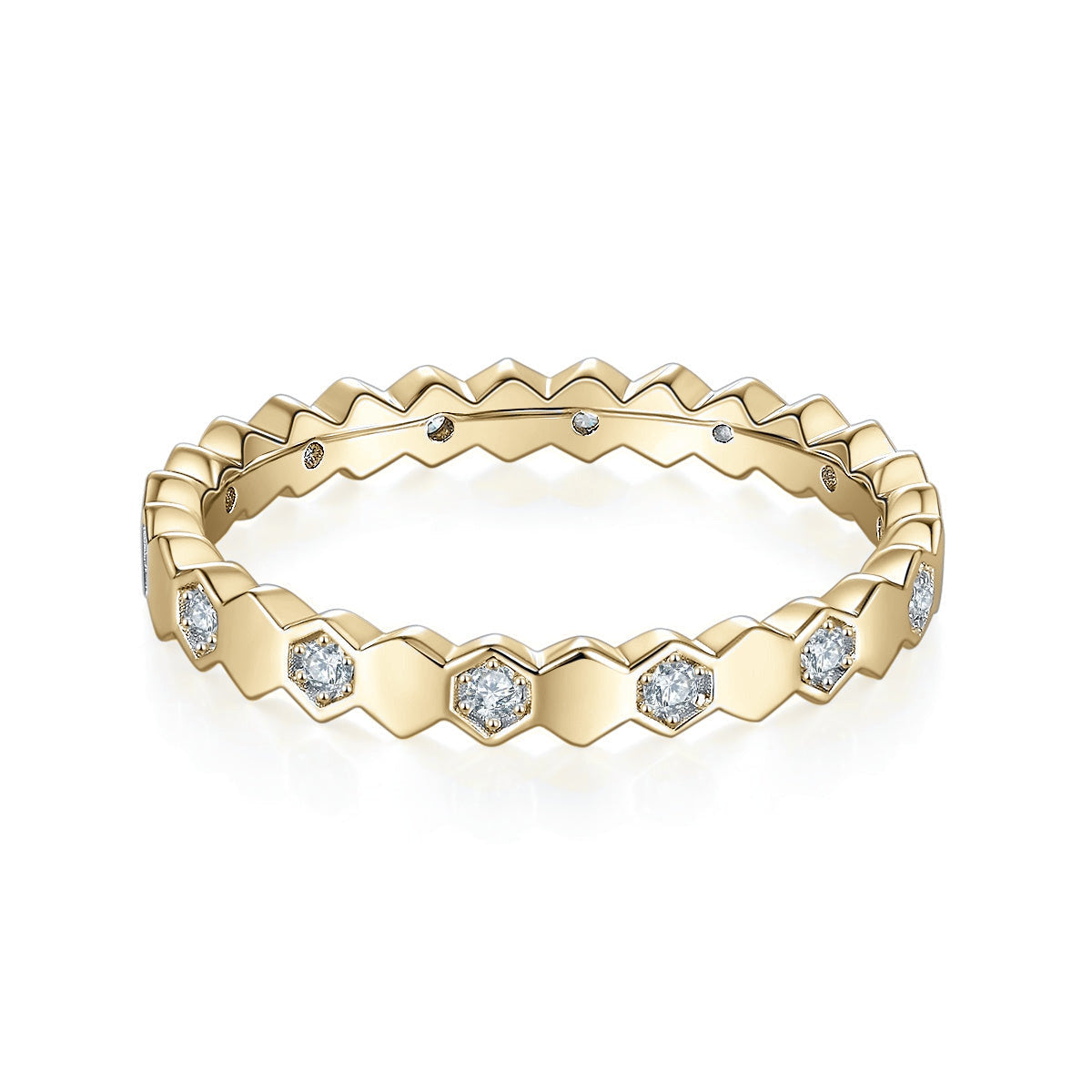 Willa Round Moissanite Stackable Eternity Band in 18K yellow gold plating, front view