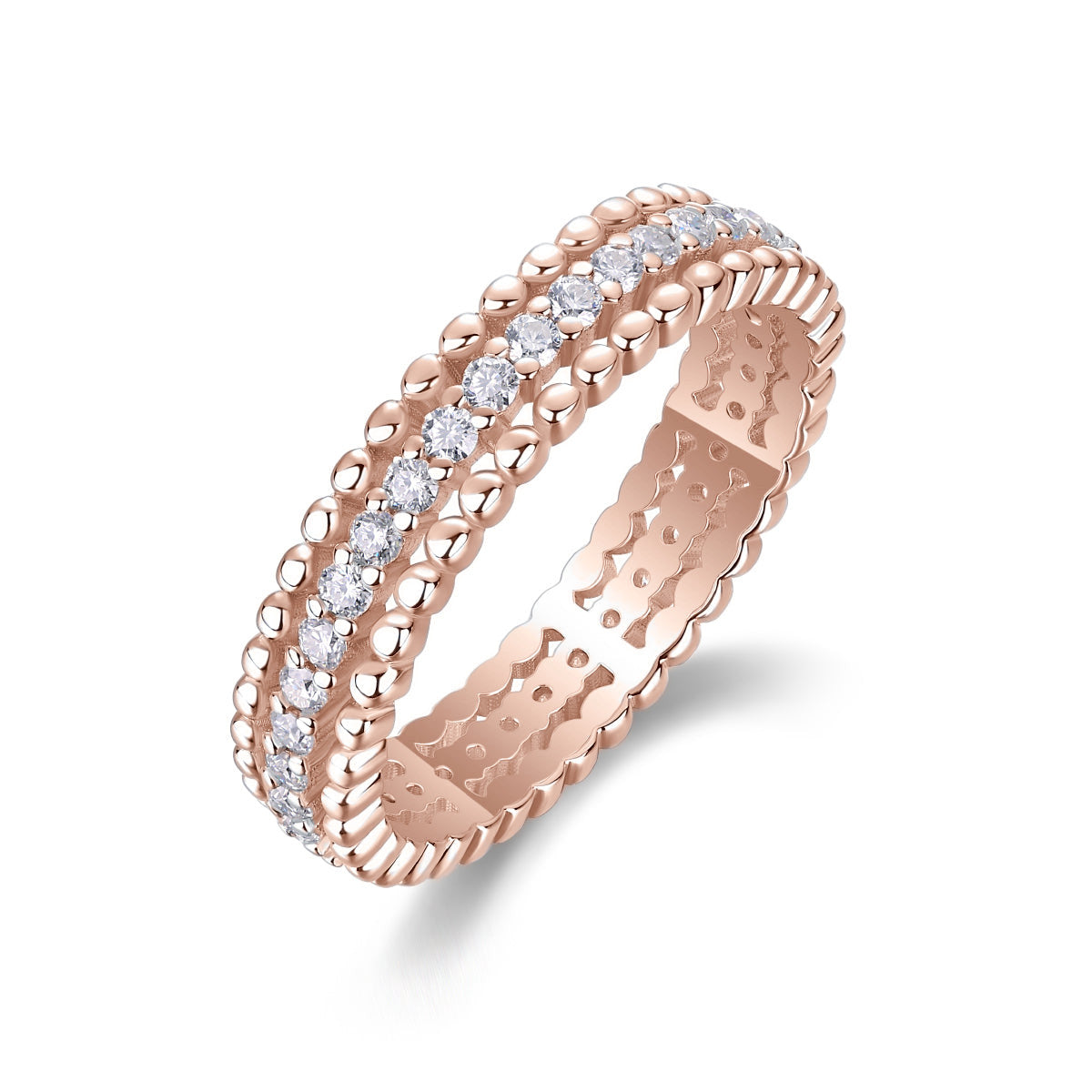 Winnie Round Moissanite Beaded Eternity Band in 18K rose gold plating