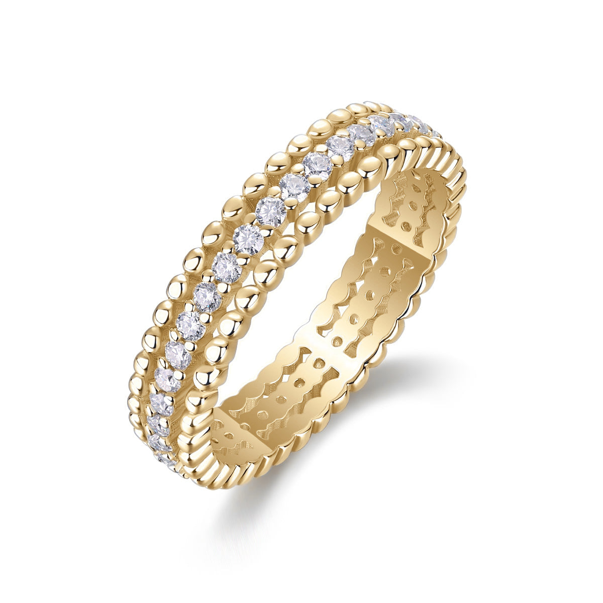 Winnie Round Moissanite Beaded Eternity Band in 18K yellow gold plating