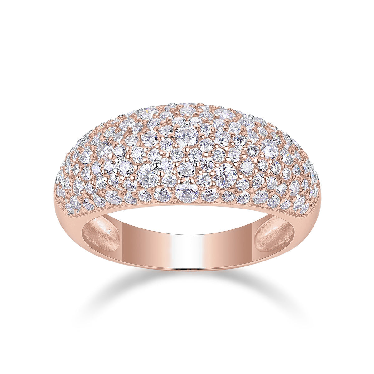 Wren Moissanite Pavé Dome Ring in 18K rose gold plating, front view