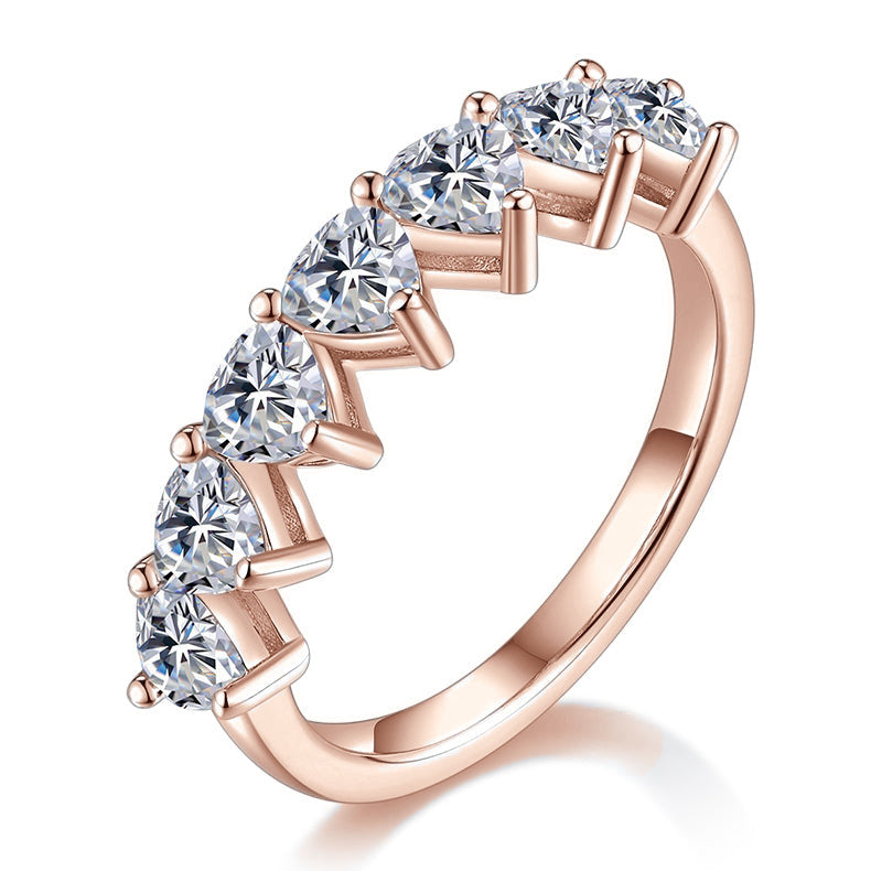 Yara Heart Moissanite Half Eternity Band in 18K rose gold plating