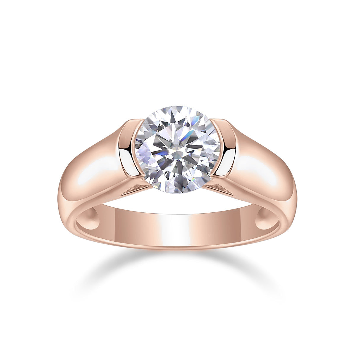 Yasmin Round Moissanite Half Bezel Engagement Ring, front view