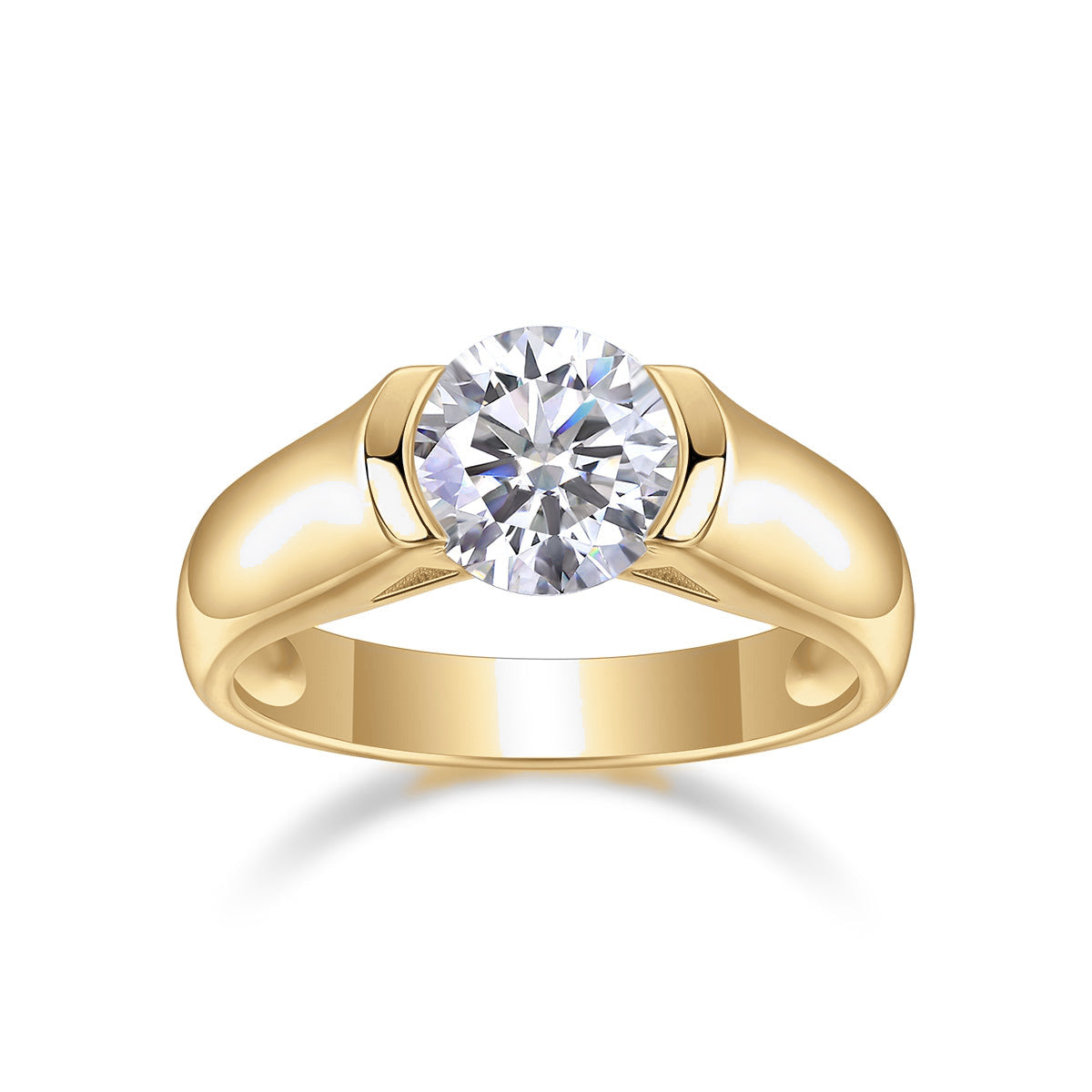 Yasmin Round Moissanite Half Bezel Engagement Ring, front view