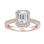 Yvette Emerald Cut Moissanite Halo Engagement Ring in 18K rose gold plating, front view