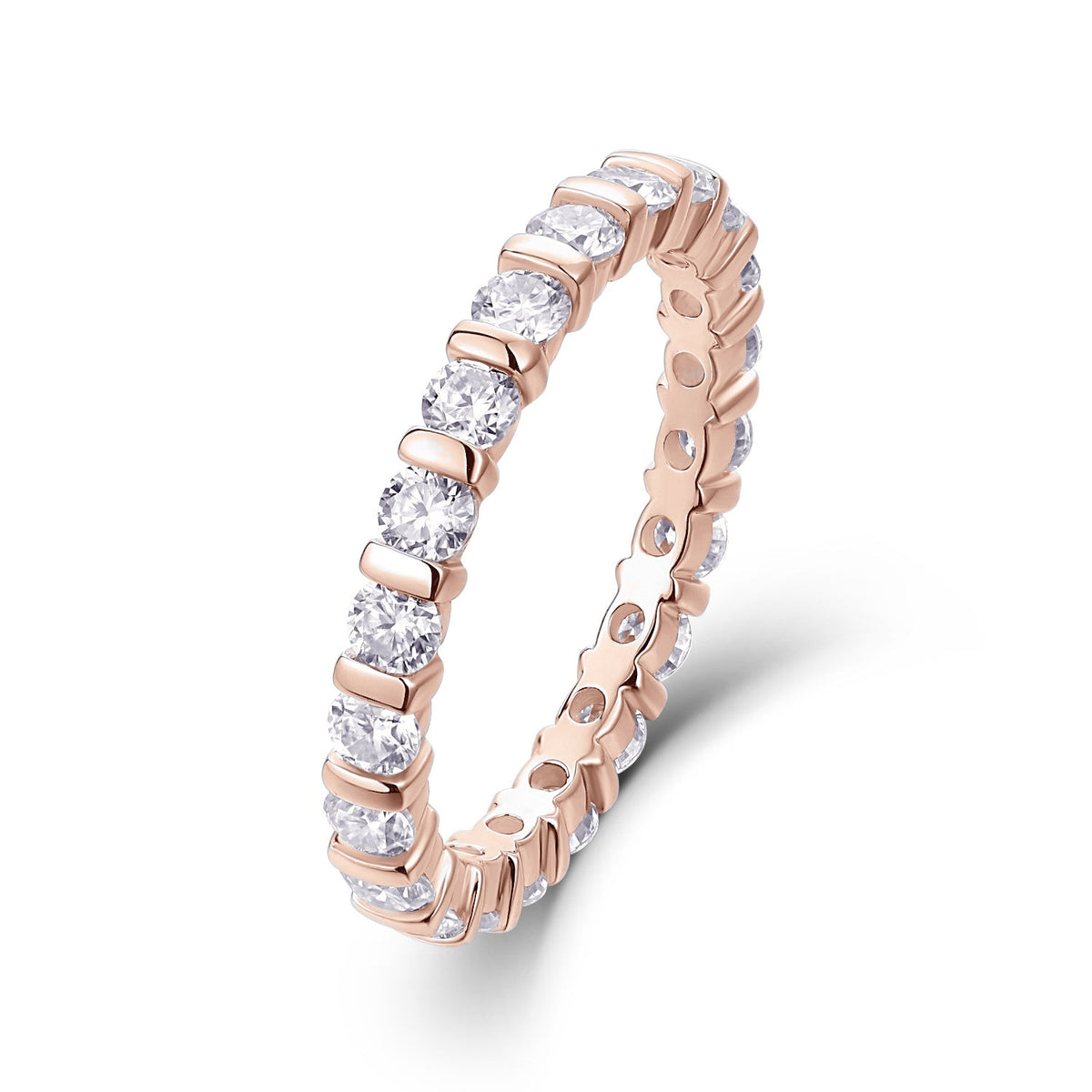 Yvonne Round Moissanite Bar Set Eternity Band in 18K rose gold plating