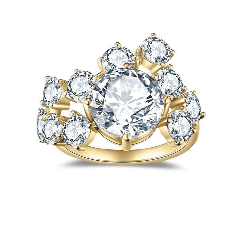 Zadie Round Moissanite Cluster Cocktail Ring in 18K yellow gold plating, front view