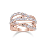 Zoe Moissanite Pavé Crossover Ring in 18K rose gold plating, front view